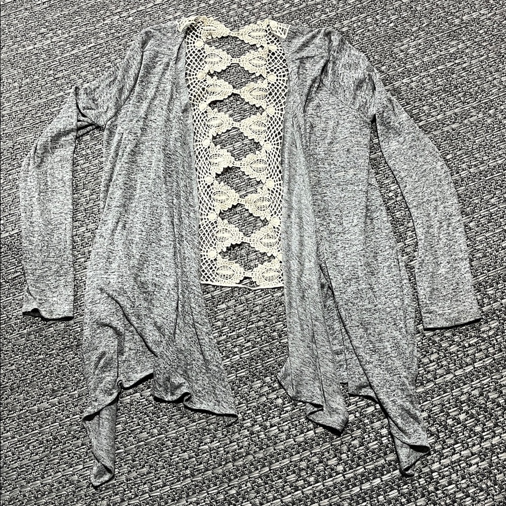 Bluenotes | Salt & Pepper Waterfall Cardigan With Open Crochet Back Detailing